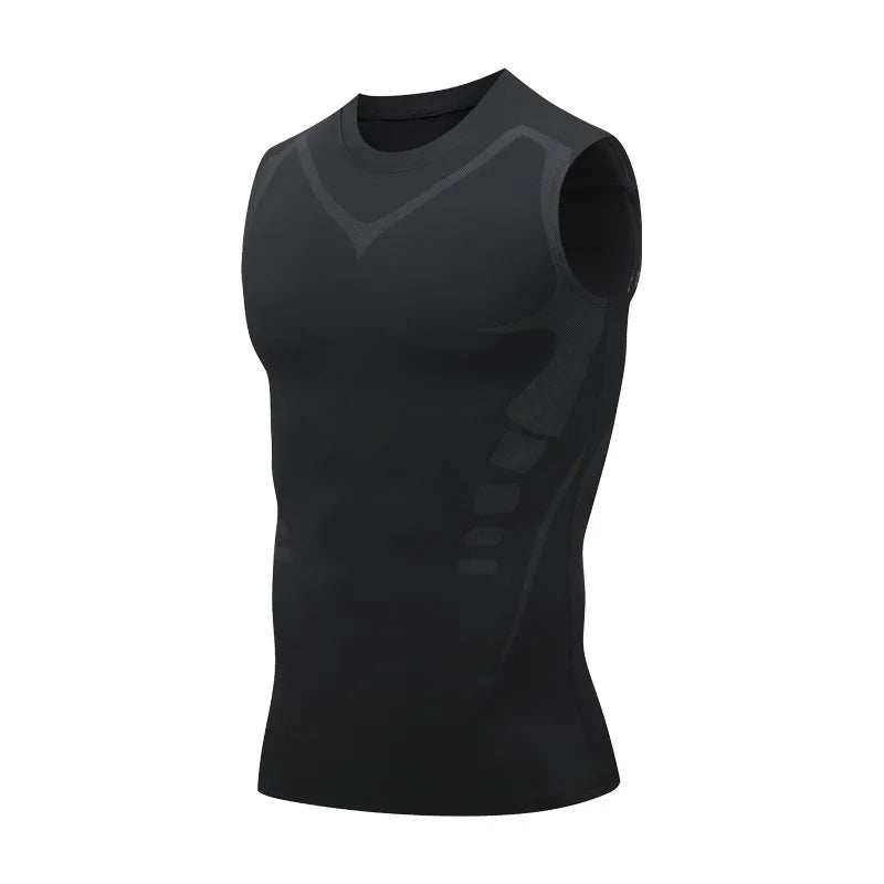 Summer Men Shapewear Ionic Shaping Vest Sleeveless Shirt Tight Compression Shirts Tank Top Body Shaper Breathable Ice Silk Vest