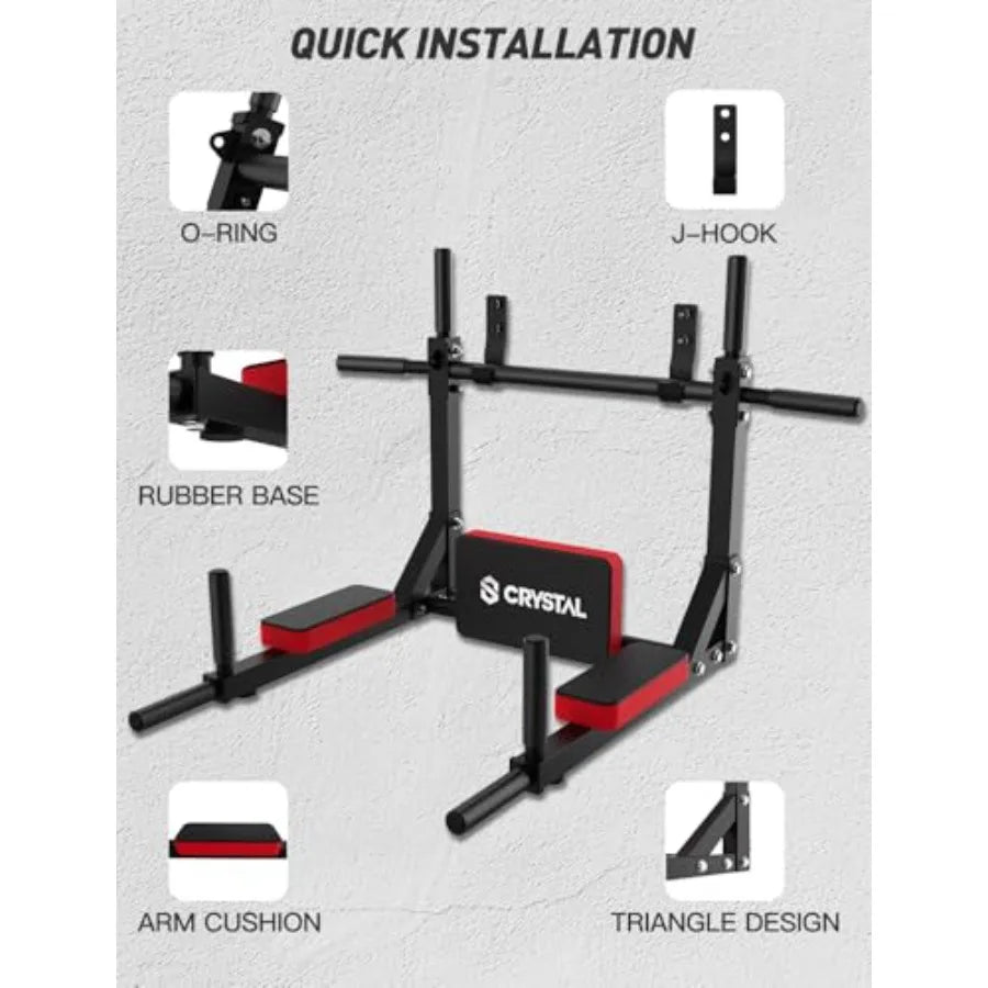 CRYSTAL FIT Multifunctional Wall Mounted Pull Up Bar Chin Up Bar and Dip Station Heavy Duty Steel Supports to 440 Lbs Home Gym