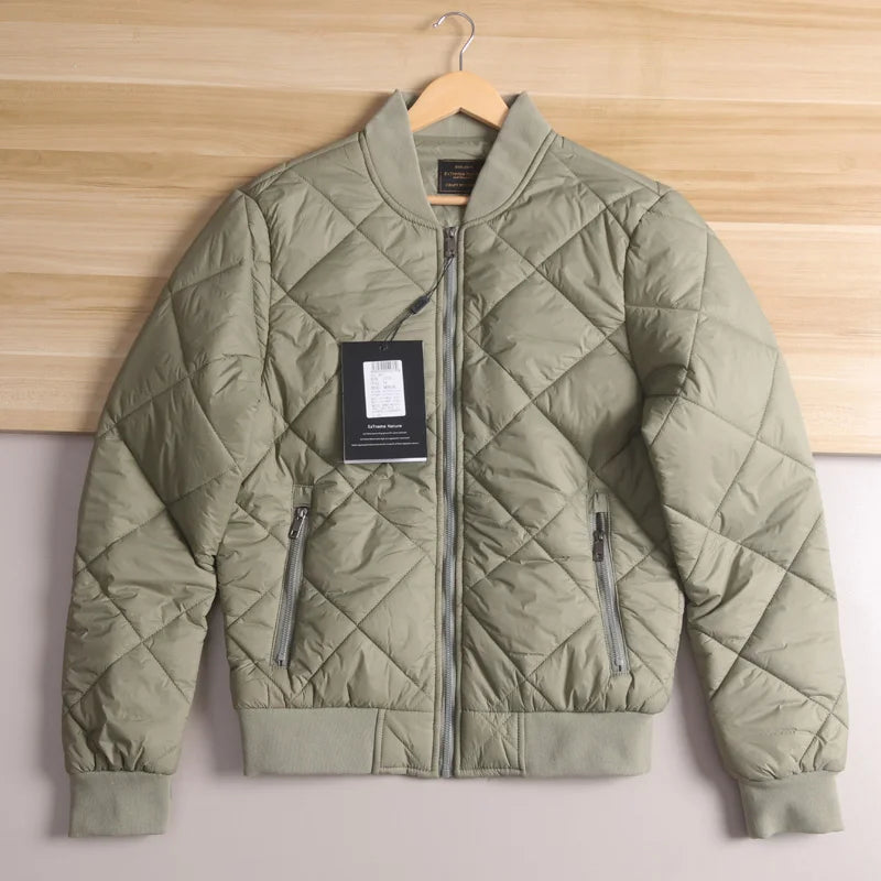 Warmth And Sle: Men's Cotton Jaet with Quilted Diamond Pattern And Baseball Collar Lightweight Autumn Winter Outerwear