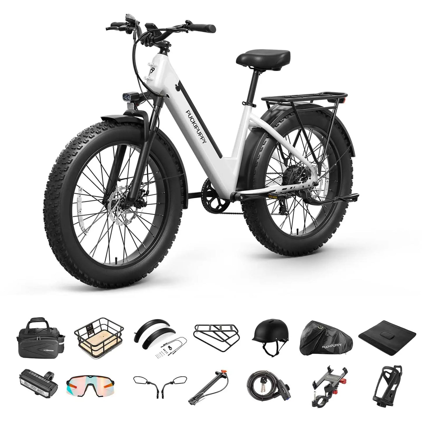 PUCKIPUPPY Samoyed Electric Bike 960W Peak 28MPH Commuter E-Bike All Terrain 26" Fat Tire Electric Bicycle with 2-Year Warranty