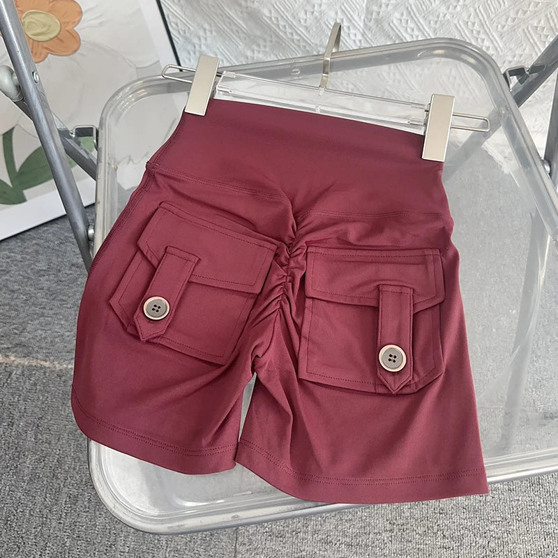 Nude High Waist Peach Butt Sport With Pocket Yoga Shorts Leggings Quick Drying Gym Training  Cycling Outdoor sports Shorts