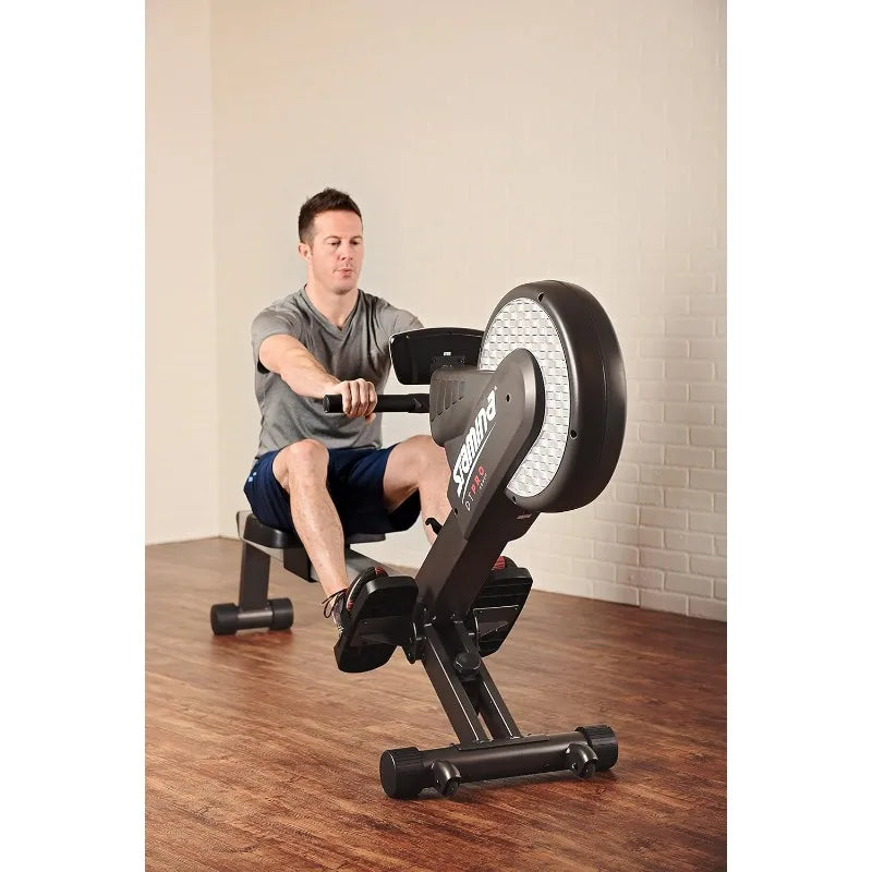 Stamina Pro Dual Air and Magnetic Resistance Rowing Machine Foldable Fitness Coaching App and Wireless Chest Strap Heart Monitor
