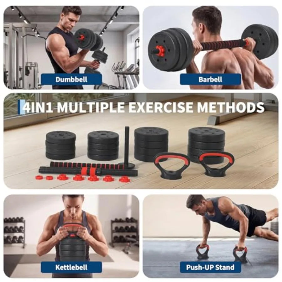 Adjustable Dumbbell Set 44/55/66lbs Free Weights Dumbbells Set 4 in 1 Dumbbells Set Used as Dumbbell Barbell Kettlebell Push-Up