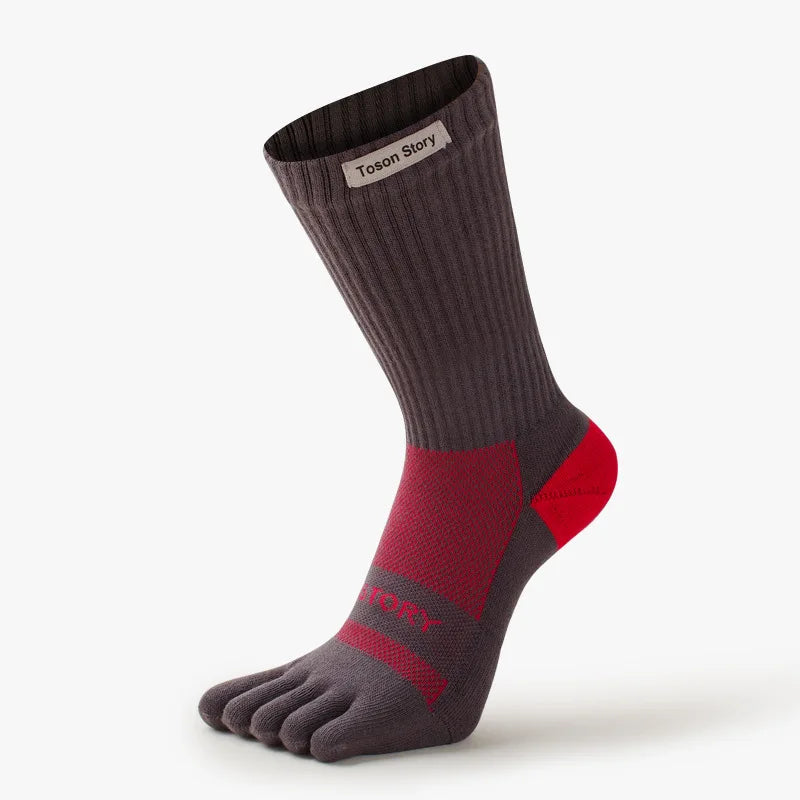 2025 Cotton Men's Sports Five Finger Socks Sweat Absorption Anti-odor Autumn Winter Towel Base Terry Long Tube Split Toe Socks