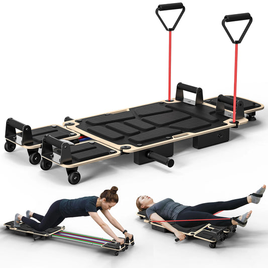 5-in-1 Pilates Reformer-Dual Foot Pads, Smooth Rail, Adjustable Headrest 110-190cm, Full-Body Home Gym