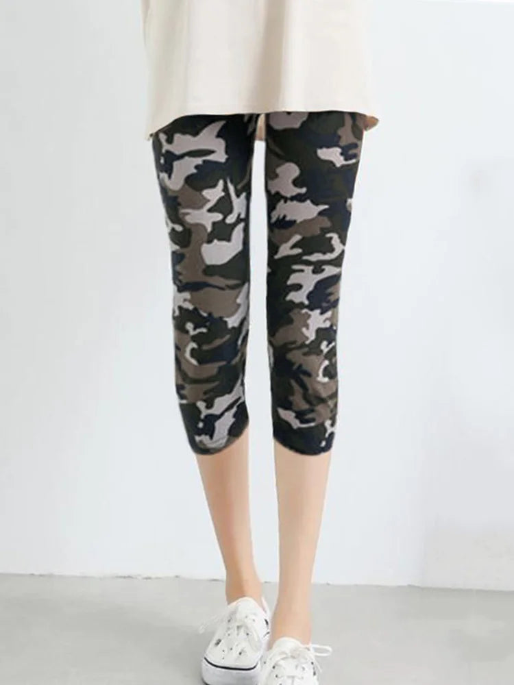 CUHAKCI Fitness Leggins Polyester Capris Workout Trousers Camouflage Printed Leggings Sexy Women Lady Army Green High Elastic
