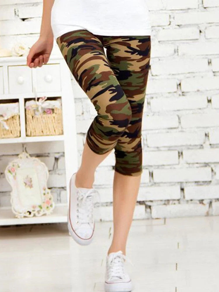 CUHAKCI Fitness Leggins Polyester Capris Workout Trousers Camouflage Printed Leggings Sexy Women Lady Army Green High Elastic