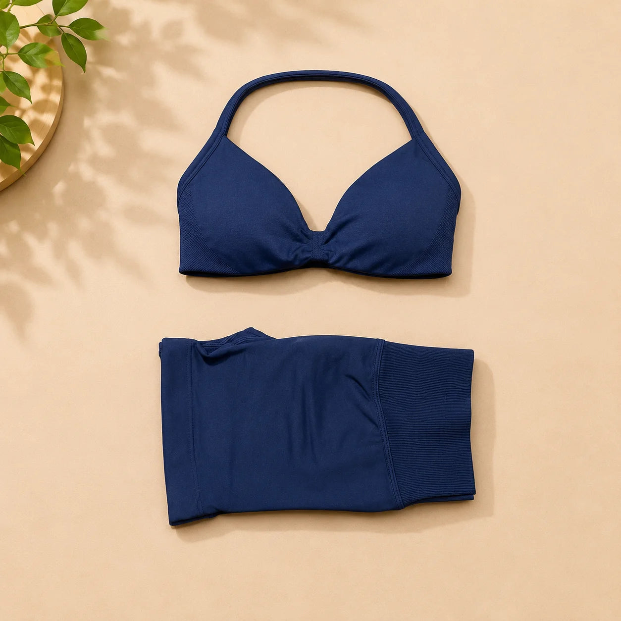 NoLogo Women 2 Piece Yoga Outfit Seamless Strappy Bra High Waist Butt Lifting Scrunch Shorts Gym Activewear