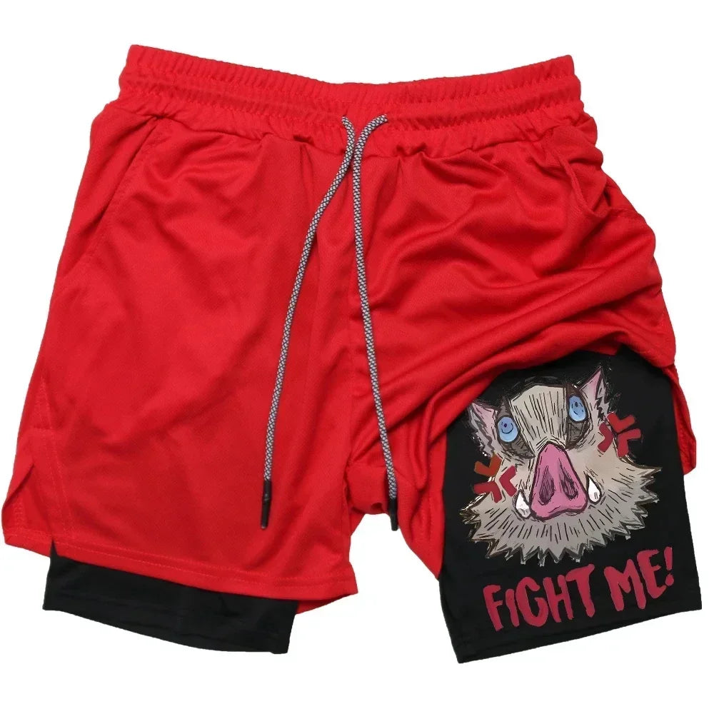Outdoor Jogging Fitness Shorts Men's Printed Performance Double Layer Shorts Gym Workout Training Pants M-3xl