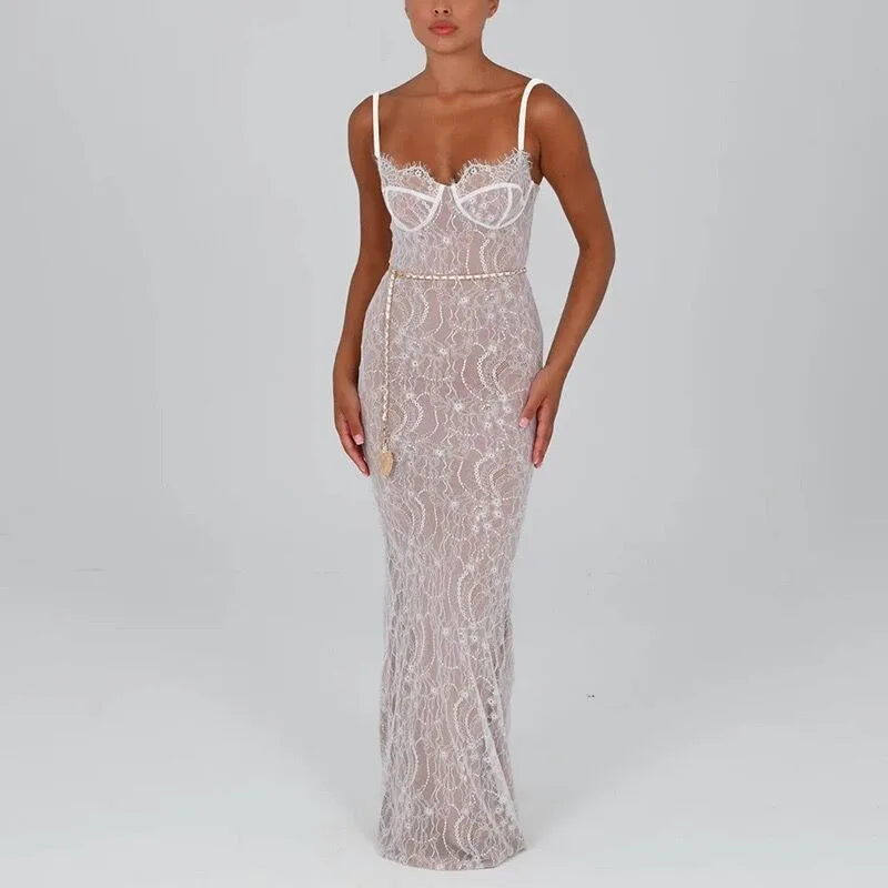 Women's Clothing 2025 New Lace Camisole Fashionable Temperament Dress Long Skirt Off Shoulder Slim Fit Dress Summer Dress Dress