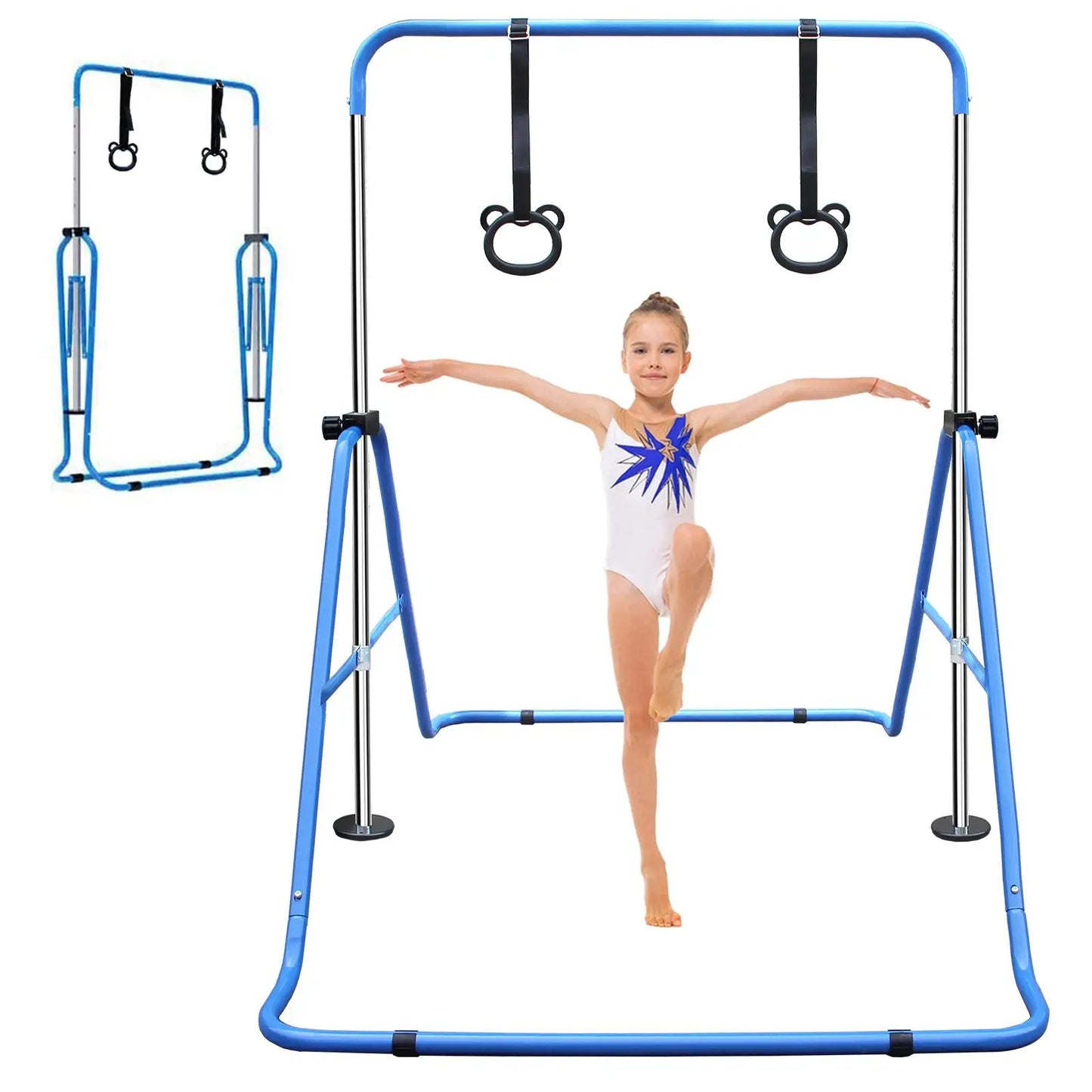 Kids' Adjustable Height Multi-functional Foldable Gymnastic Bar for Home Use