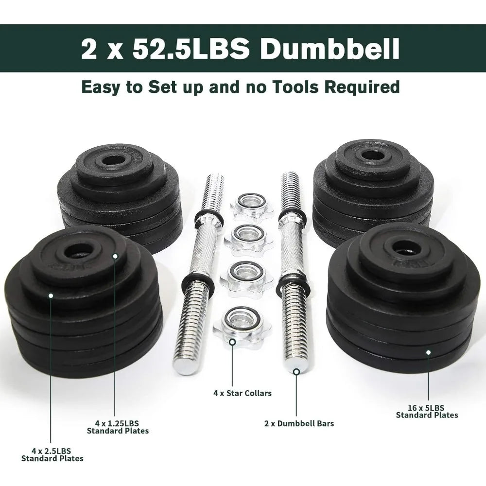 105lbs Adjustable Dumbbell Set One Pair of Adjustable Dumbbells Kits - 105 Lbs (52.5lbs X 2pc)