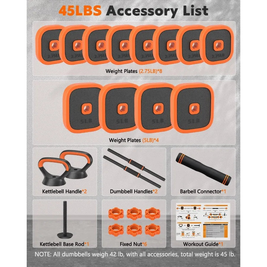 Adjustable Dumbbells Set 45 65 85 lbs Free Weight Set with Connector for Home Gym Workout 4in1 Dumbbells Set with Quick Adjust