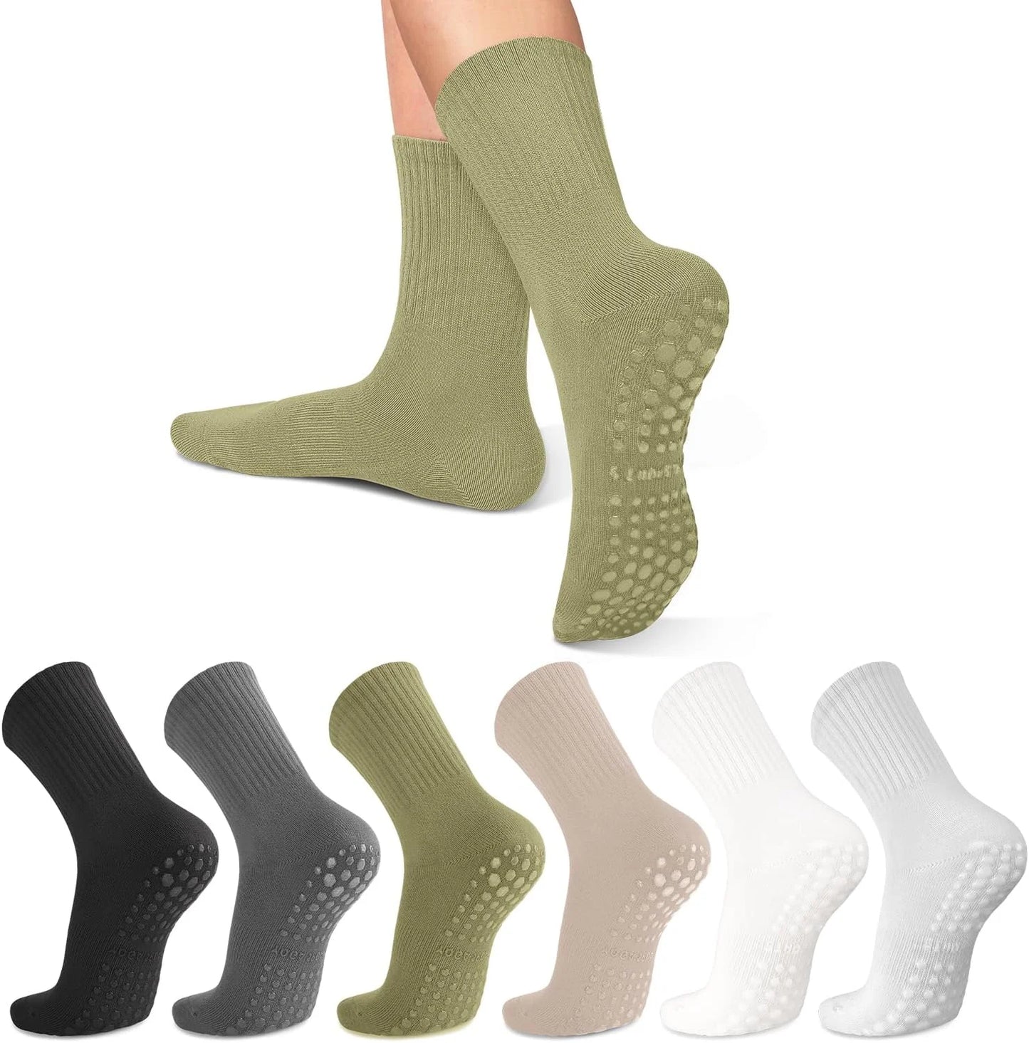 4-6 pairs of women's yoga socks, solid color midsole anti slip grip yoga Pilates ballet socks