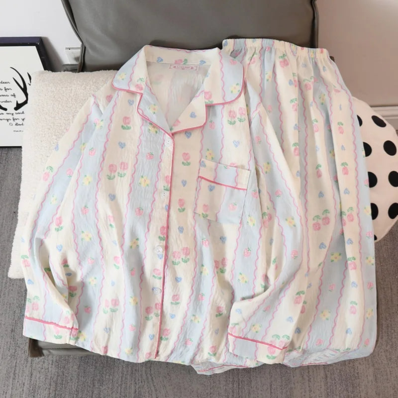 Autumn and Winter New Women's Pajamas Homewear Suit Cloud Cotton Cute Girls Loose Leisure Homewear Spring and Autumn Clothing