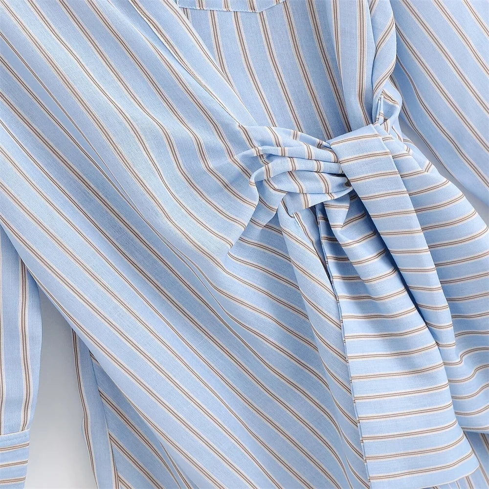 New women's clothing European and American style fashionable simple casual striped double breasted dress
