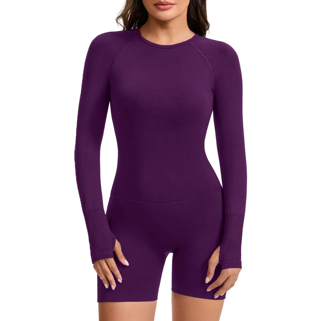 NCLAGEN Long Sleeve One Piece Gym Clothes Women Yoga Playsuit Open Back Fitness Workout Jumpsuit Backless Set Siamese Sportswear