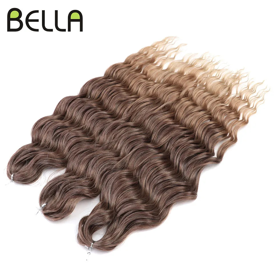 FASHION IDOL 24" 3pcs Deep Wave Curl Hair Synthetic Water Wave Braiding Hair Extensions Ombre Rainbow color Twist Crochet Hair