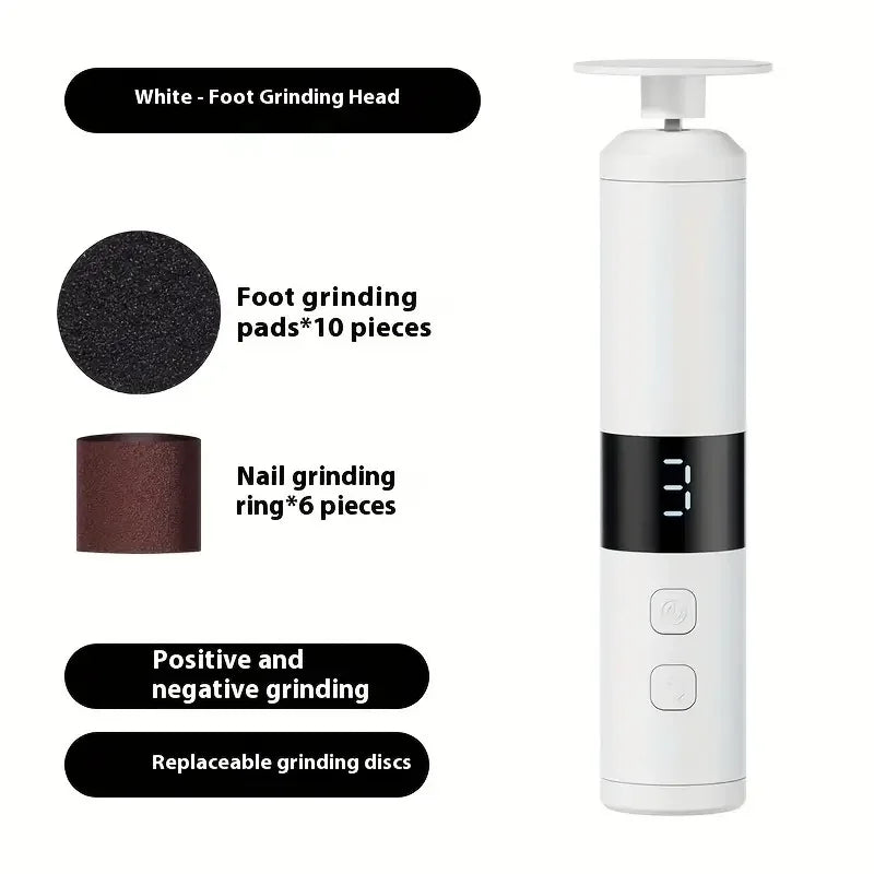 3-speed speed adjustment, LCD display screen, 16 interchangeable heads for home/foot and hand care, fast charging