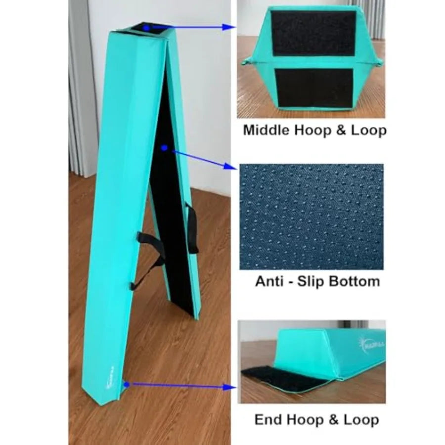 Balance Beam - Folding Floor Gymnastics Equipment for Non-Slip Base Wood Finish Natural Color Adjustable 6 FT to 10 FT for Home