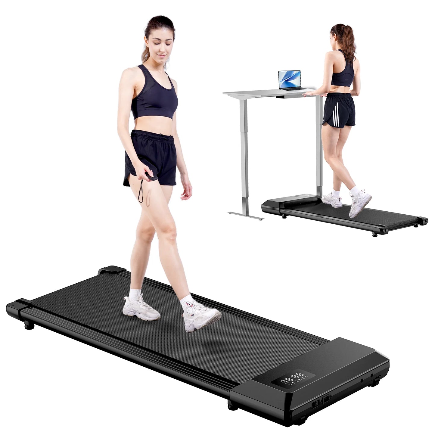 2in1 Walking Pad Mini Treadmill Portable for Home&Office Under Desk LCD Screen Max 250lbs Quiet Treadmills Exercise Machine