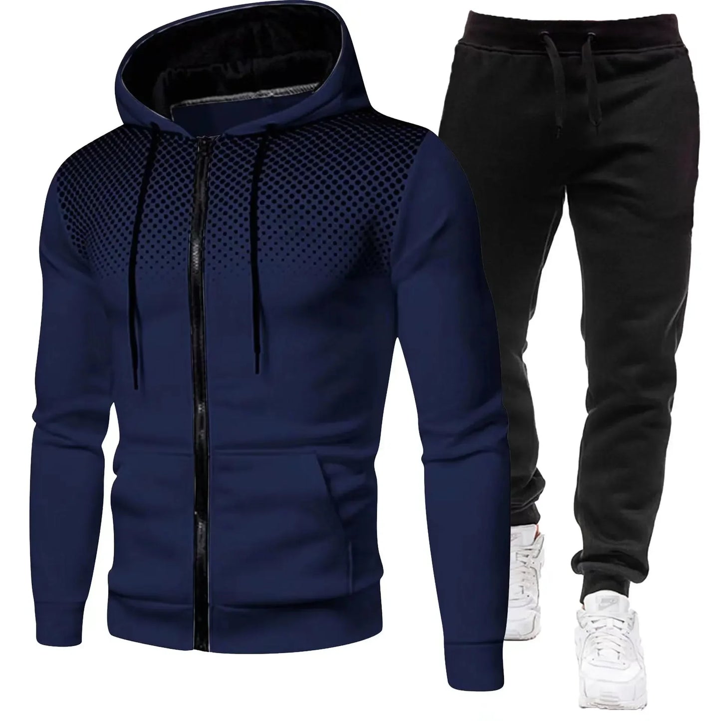 Fashion Print Tracksuit for Men Zipper Hooded Sweatshirt and Sweatpants Two Pieces Suits Male Casual Fitness Jogging Sports Sets