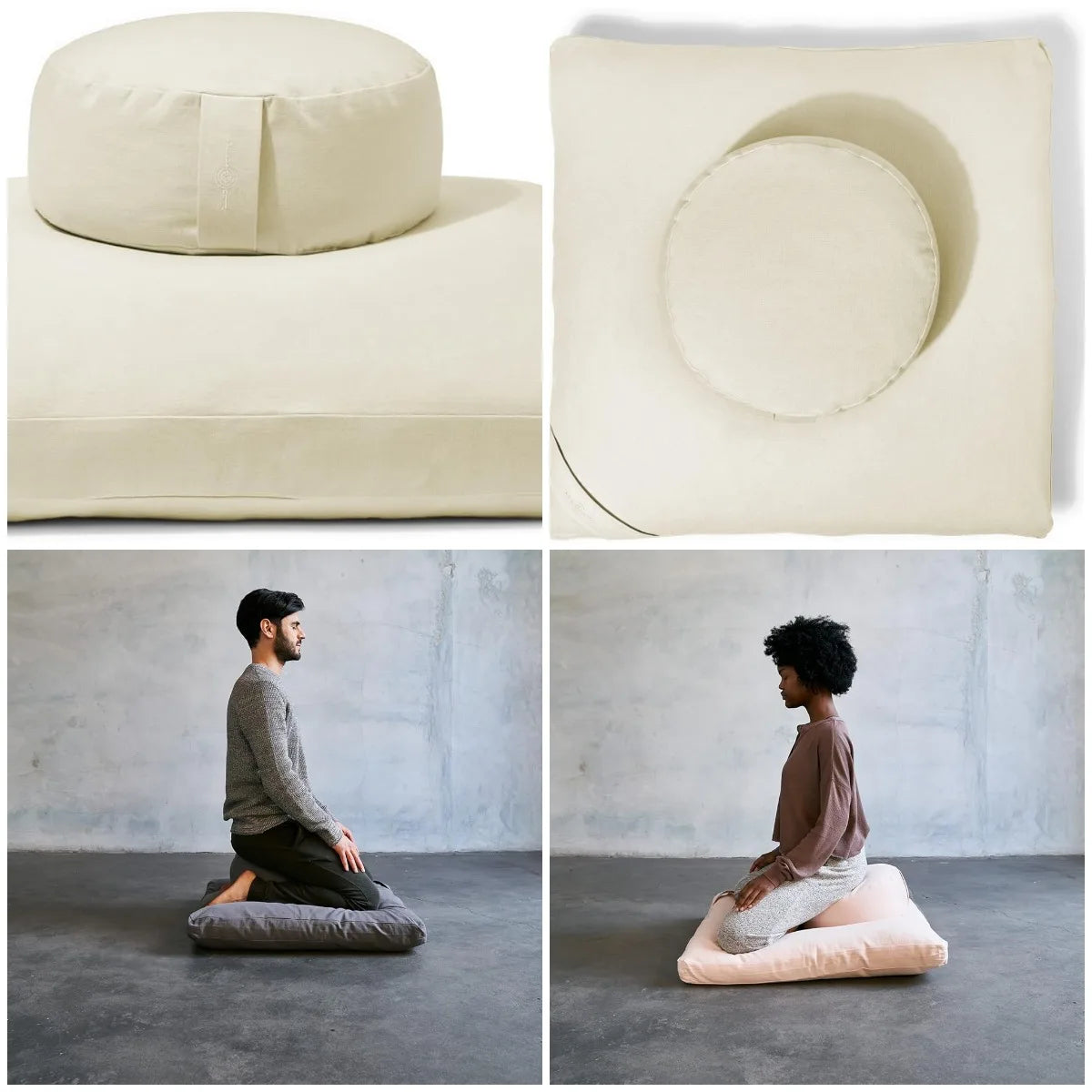 Renoo Meditation Cushion Set - Organic Cotton Linen Hemp Modern Zafu for Comfortable And Durable Yoga And Meditation Practice