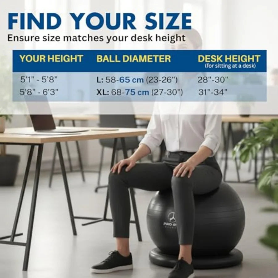 ProBody Pilates Yoga Ball Chair with Base for Home Office Desk Sitting or Workout 65cm Antiburst Balance Stability Ball Seat in