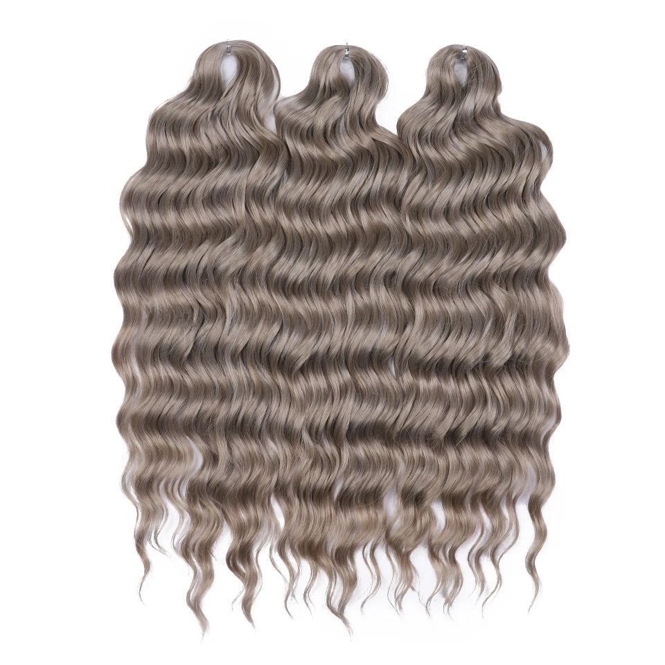 FASHION IDOL 24" 3pcs Deep Wave Curl Hair Synthetic Water Wave Braiding Hair Extensions Ombre Rainbow color Twist Crochet Hair