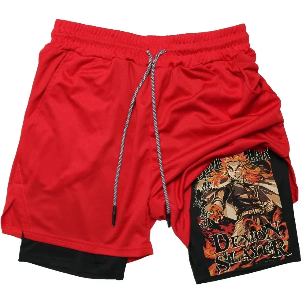 Outdoor Jogging Fitness Shorts Men's Printed Performance Double Layer Shorts Gym Workout Training Pants M-3xl