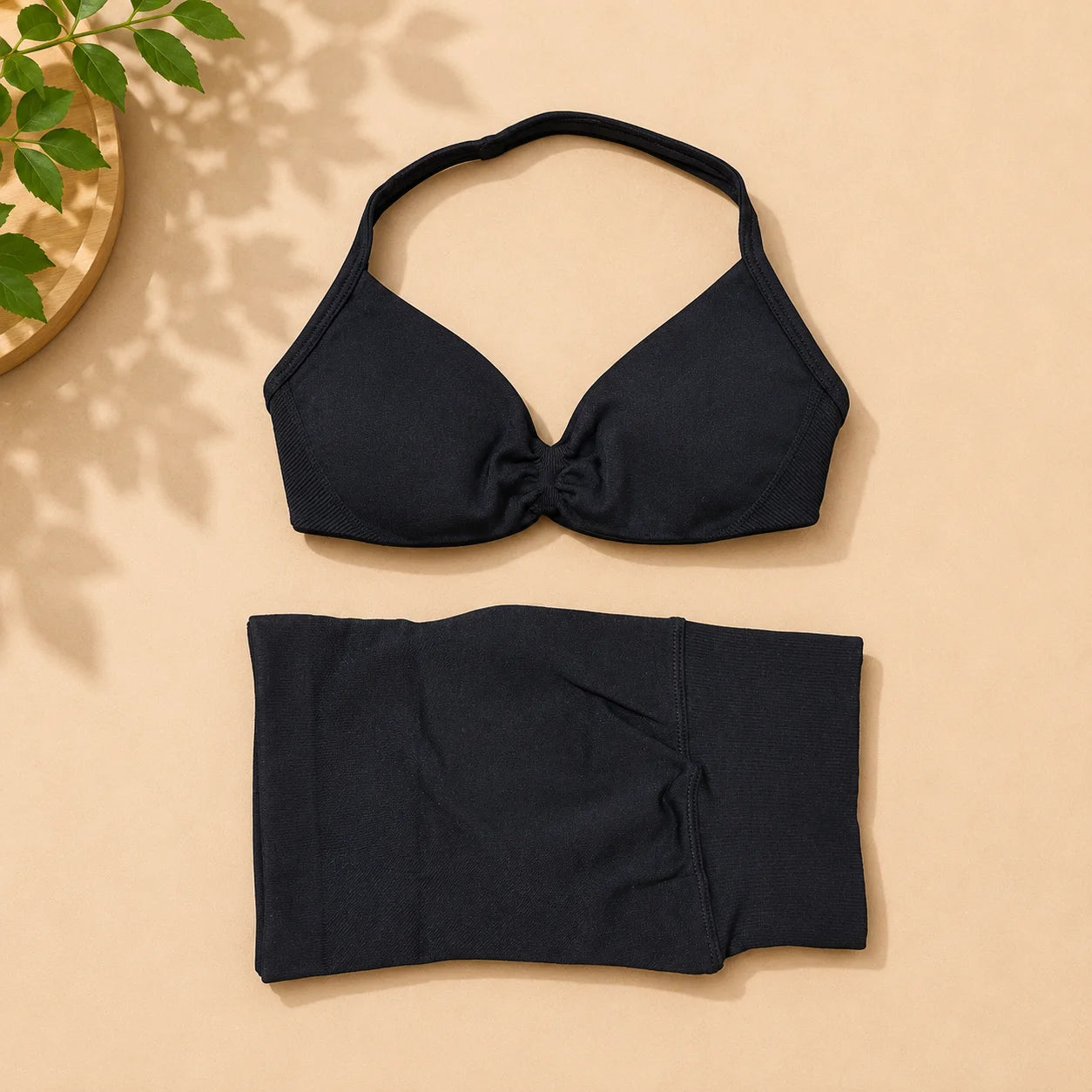 NoLogo Women 2 Piece Yoga Outfit Seamless Strappy Bra High Waist Butt Lifting Scrunch Shorts Gym Activewear