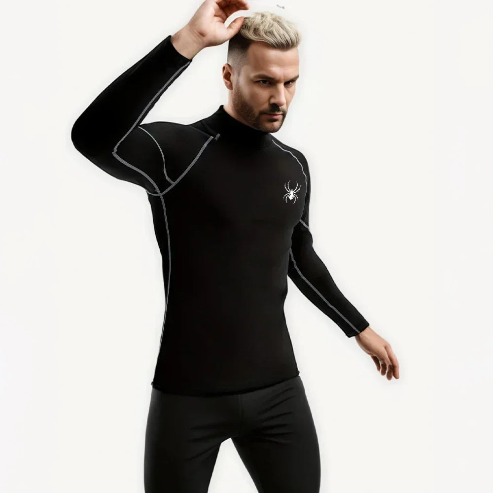 Mens Running T-shirts Compression Long Sleeve Sport Shirts Spider Printing Fitness Training Jogging Gym Quick Dry Tee