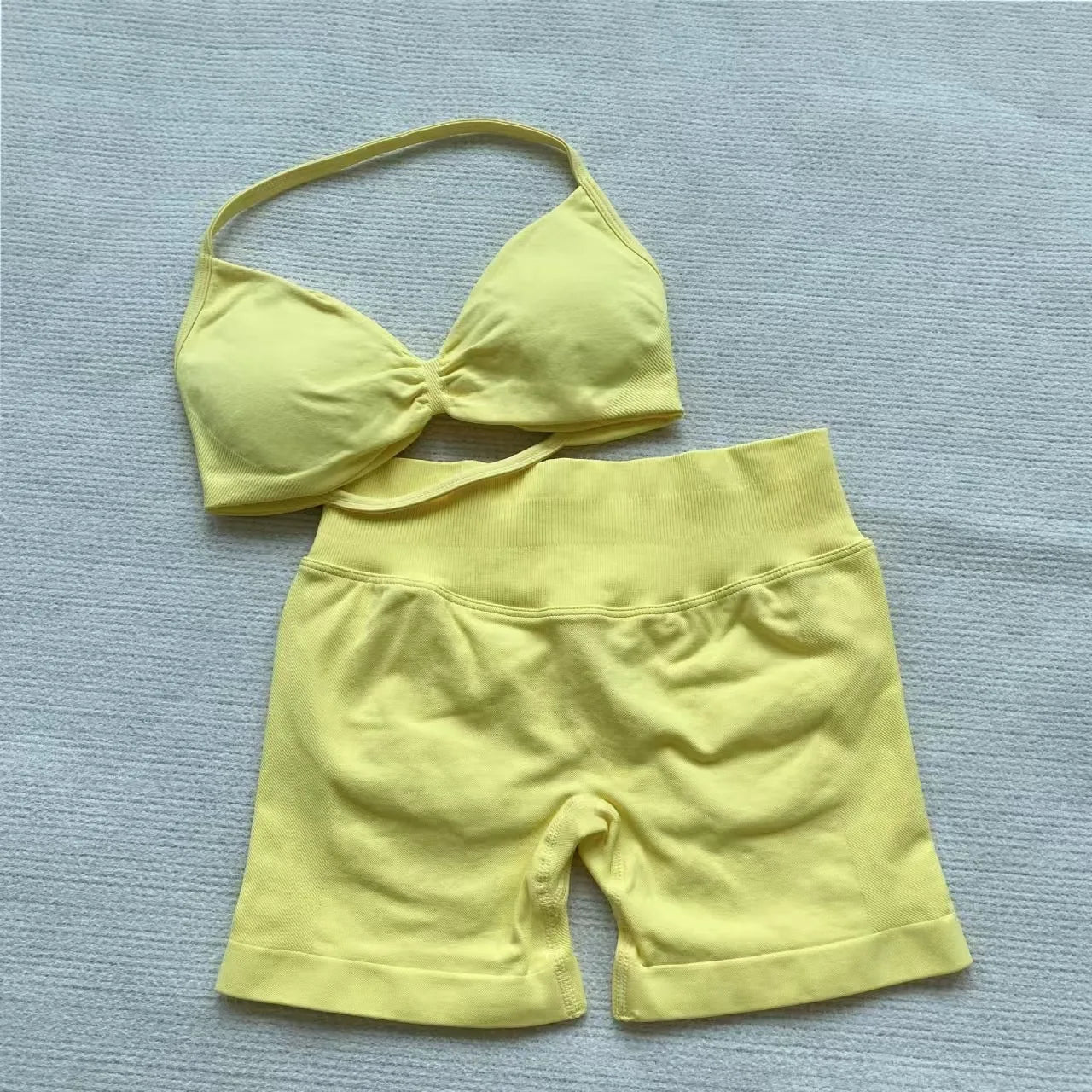 NoLogo Women Sculpt Seamless Yoga Set Sports Bra High Waist Scrunch Shorts Gym Fitness Activewear Daily Wear