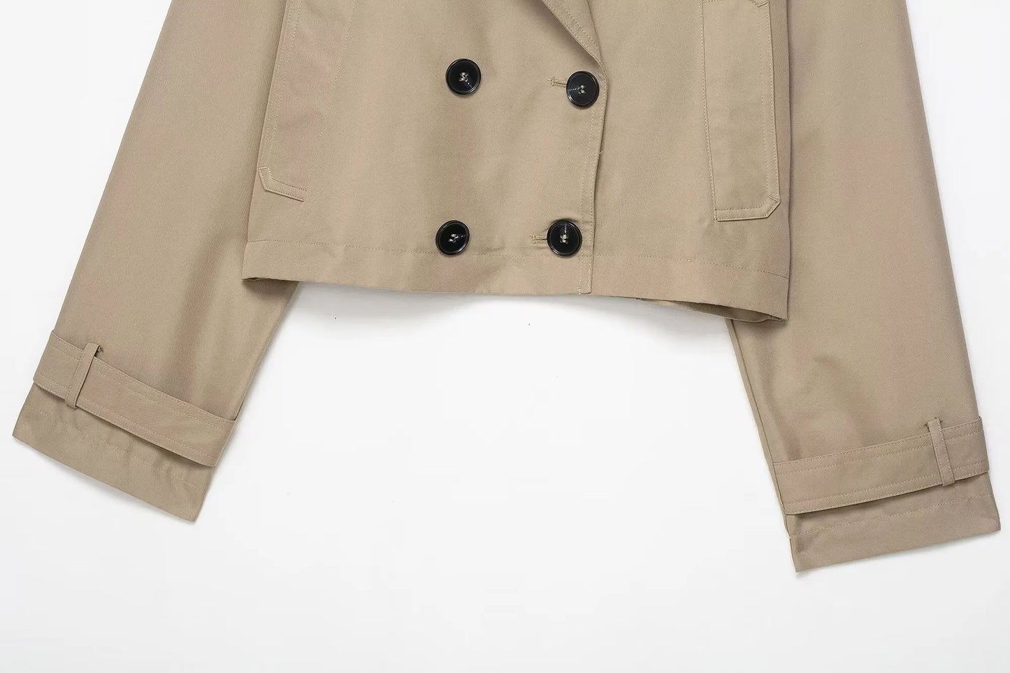 Women's autumn new fashion casual short double breasted windbreaker Coat retro lapel long sleeved women's Coat chic top