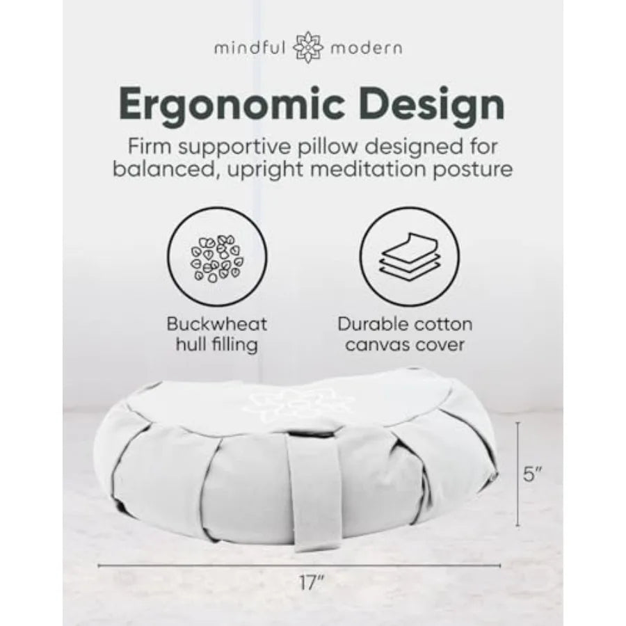 Mindful and Modern Large Meditation Cushion Zafu Yoga Bolster Meditation Floor Pillow Seat Buckwheat Hull Filled Crescent Shape
