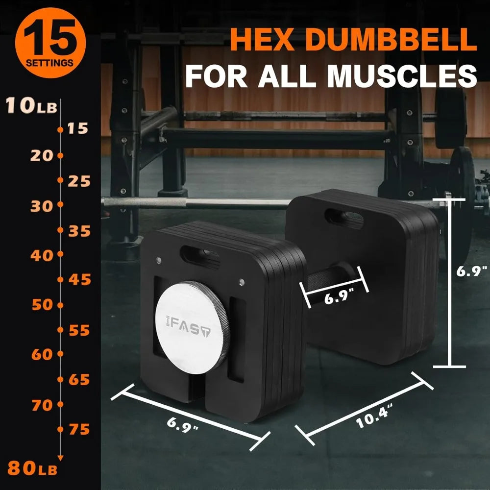 Adjustable Dumbbells Set - IFAST Square Dumbbell 9-in-1, Free Weights with 50 LB, 80 LB Options, 2x50 LB, 2x80 LB