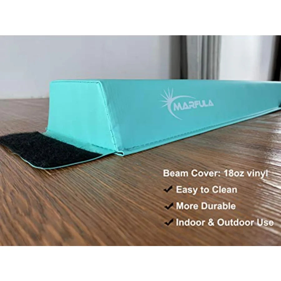 Balance Beam - Folding Floor Gymnastics Equipment for Non-Slip Base Wood Finish Natural Color Adjustable 6 FT to 10 FT for Home