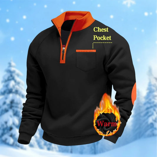 American Men's Fleece Heavyweight Wweatshirt Winter Zipper Stand-up Collar Casual Long-sleeved Sweatshir with Personalized Patch