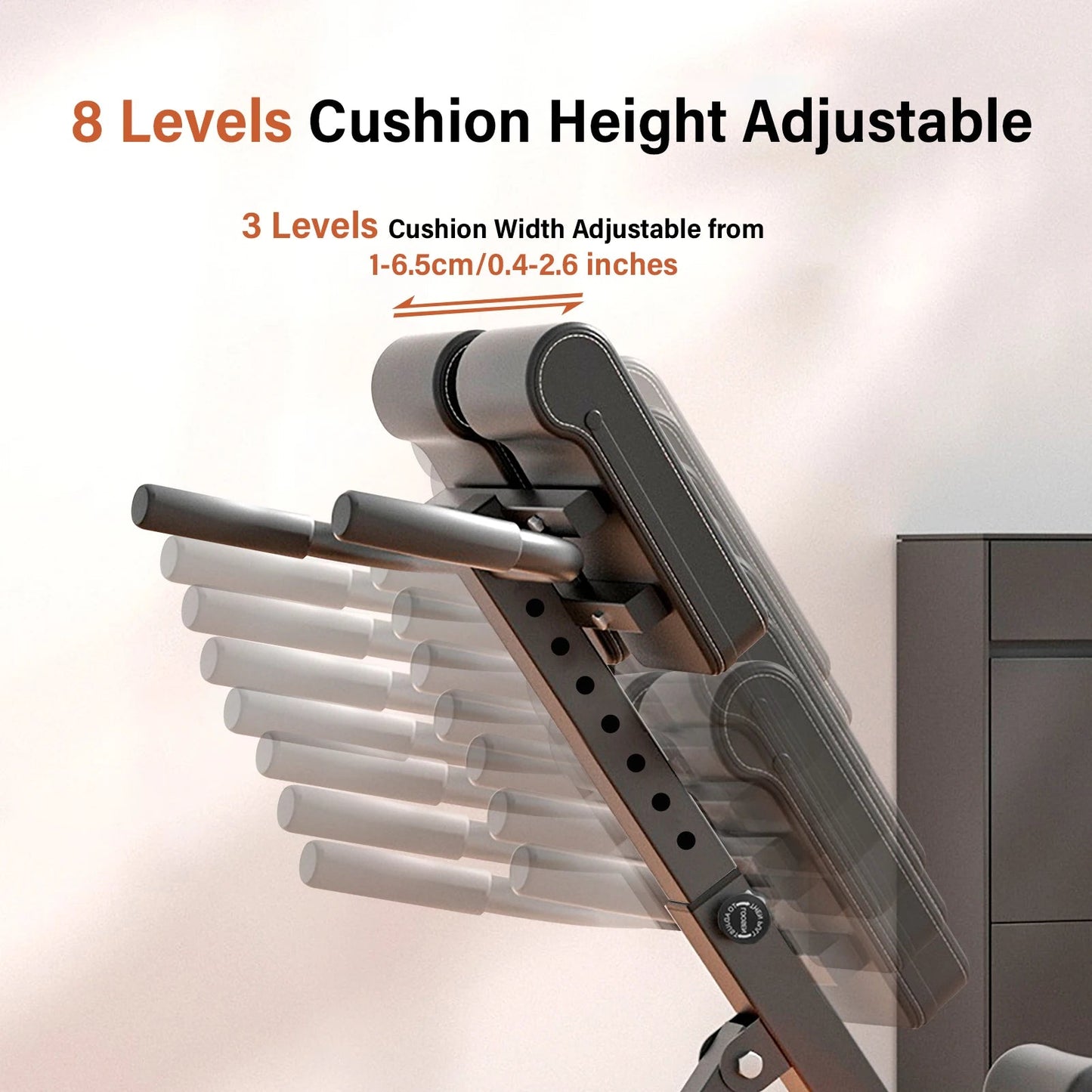 Adjustable Roman Chair with 8 levels of cushion height and 3 levels of width adjustment for personalized workouts.