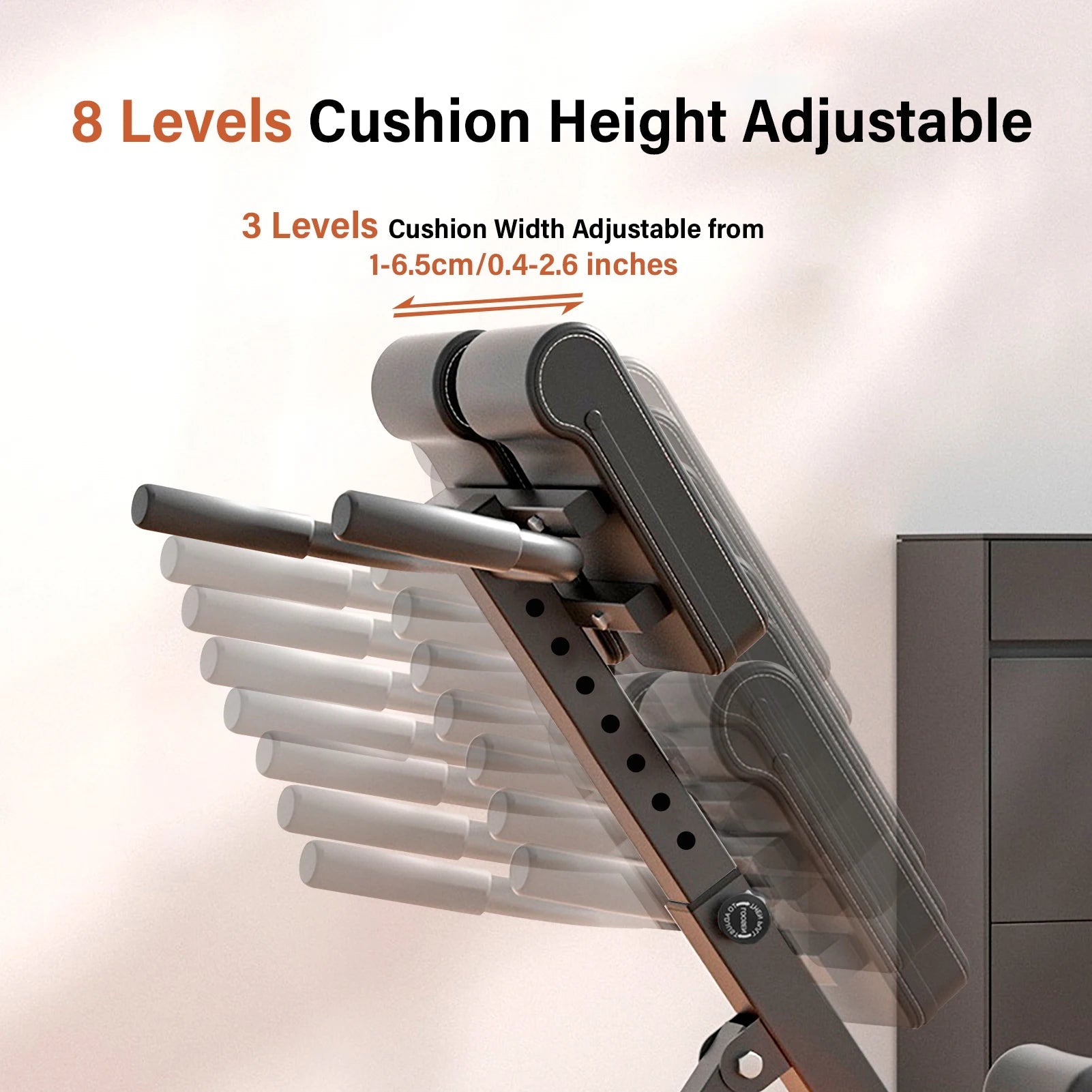 Adjustable Roman Chair with 8 levels of cushion height and 3 levels of width adjustment for personalized workouts.