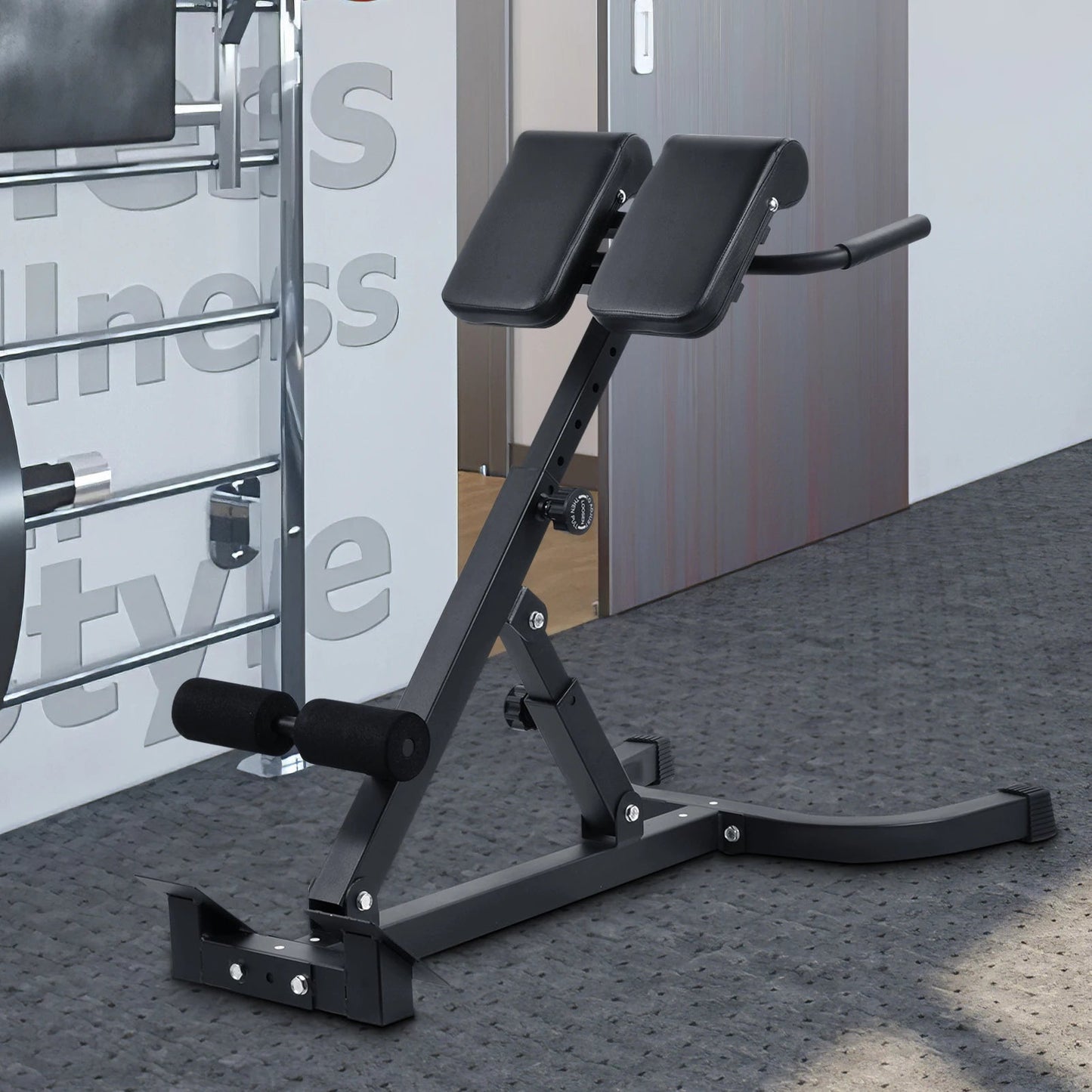Adjustable Roman Chair for Home Gym Back Extension in a stylish gym setting.