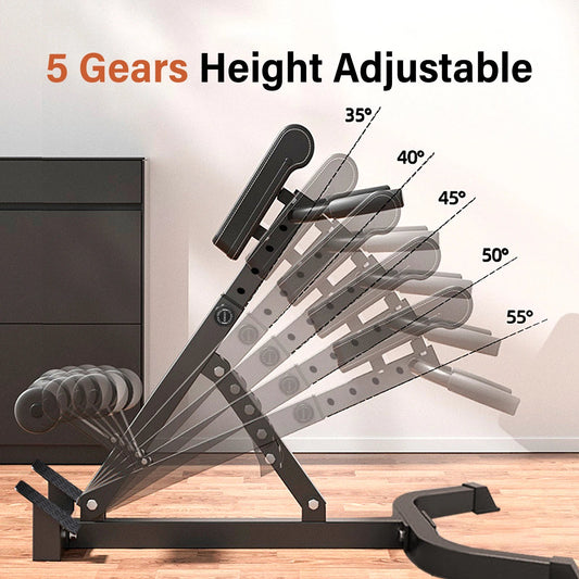 Adjustable Roman Chair with 5 gears for height adjustment, angles of 35, 40, 45, and 50 degrees for versatile workouts.