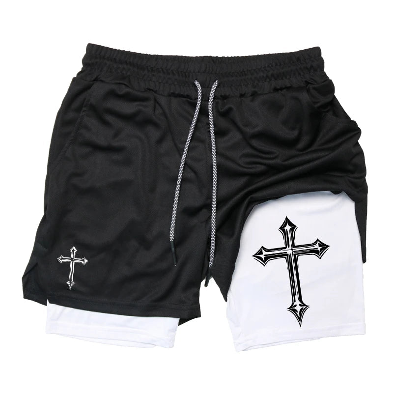 Cross Print 2 in 1 Workout Running Shorts for Men Christian Gym Athletic Shorts with Compression Liner Phone Pocket Towel Loop - FitHealthHavenFitHealthHavenFitHealthHaven14:771;5:4183BeigeXXXLCross Print 2 in 1 Workout Running Shorts for Men Christian Gym Athletic Shorts with Compression Liner Phone Pocket Towel Loop