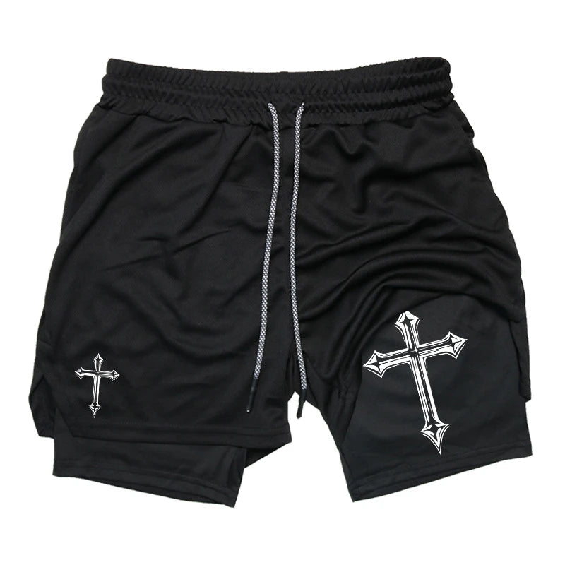 Cross Print 2 in 1 Workout Running Shorts for Men Christian Gym Athletic Shorts with Compression Liner Phone Pocket Towel Loop - FitHealthHavenFitHealthHavenFitHealthHaven14:193;5:4183blackXXXLCross Print 2 in 1 Workout Running Shorts for Men Christian Gym Athletic Shorts with Compression Liner Phone Pocket Towel Loop