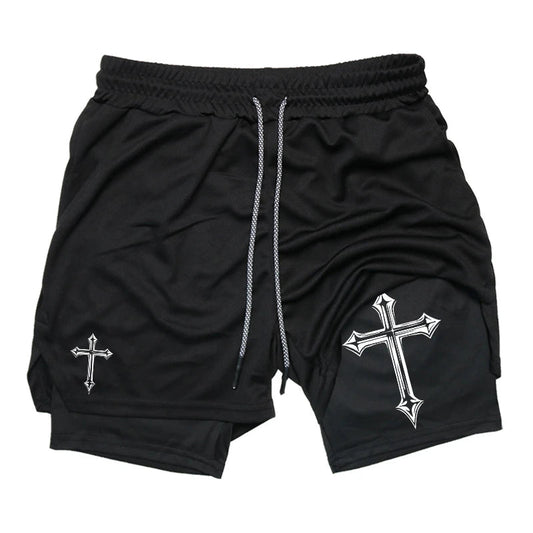 Cross Print 2 in 1 Workout Running Shorts for Men Christian Gym Athletic Shorts with Compression Liner Phone Pocket Towel Loop - FitHealthHavenFitHealthHavenFitHealthHaven14:193;5:4183blackXXXLCross Print 2 in 1 Workout Running Shorts for Men Christian Gym Athletic Shorts with Compression Liner Phone Pocket Towel Loop