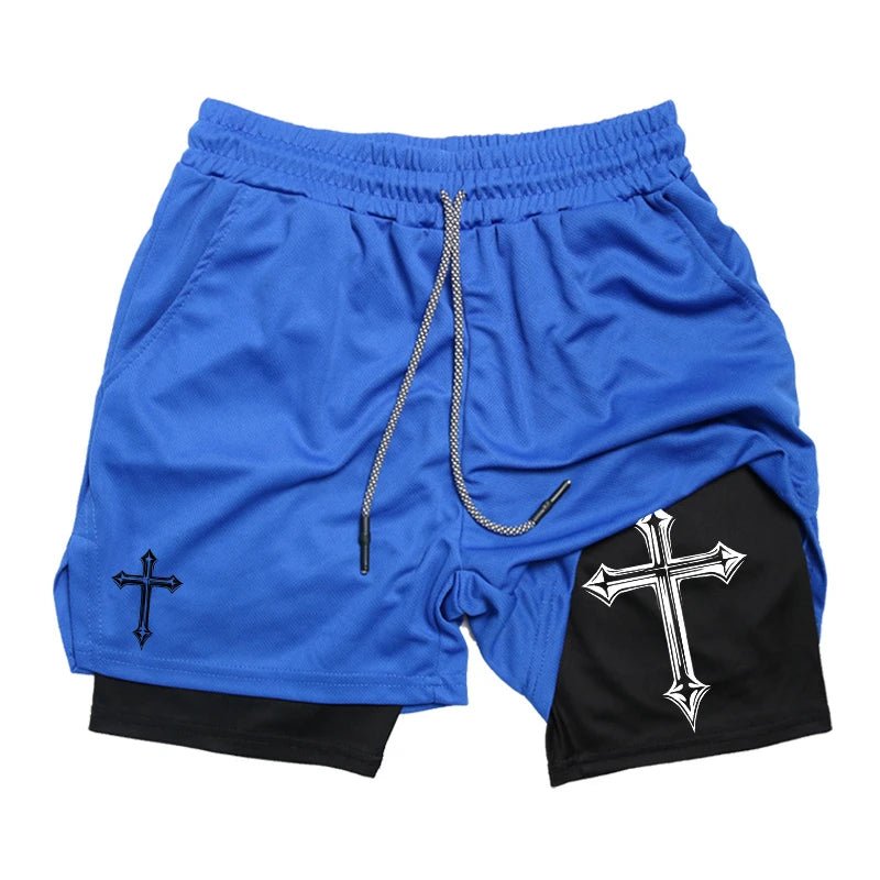 Cross Print 2 in 1 Workout Running Shorts for Men Christian Gym Athletic Shorts with Compression Liner Phone Pocket Towel Loop - FitHealthHavenFitHealthHavenFitHealthHaven14:175;5:4183greenXXXLCross Print 2 in 1 Workout Running Shorts for Men Christian Gym Athletic Shorts with Compression Liner Phone Pocket Towel Loop