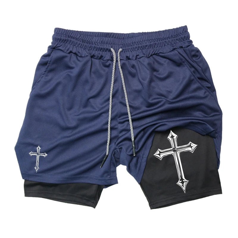 Cross Print 2 in 1 Workout Running Shorts for Men Christian Gym Athletic Shorts with Compression Liner Phone Pocket Towel Loop - FitHealthHavenFitHealthHavenFitHealthHaven14:350850;5:361385GoldLCross Print 2 in 1 Workout Running Shorts for Men Christian Gym Athletic Shorts with Compression Liner Phone Pocket Towel Loop