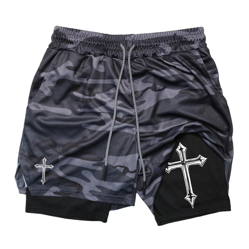 Cross Print 2 in 1 Workout Running Shorts for Men Christian Gym Athletic Shorts with Compression Liner Phone Pocket Towel Loop - FitHealthHavenFitHealthHavenFitHealthHaven14:200002130;5:361386IvoryMCross Print 2 in 1 Workout Running Shorts for Men Christian Gym Athletic Shorts with Compression Liner Phone Pocket Towel Loop