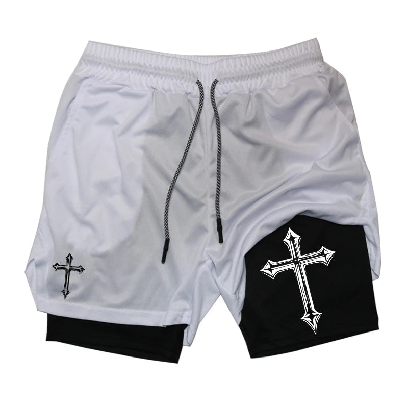 Cross Print 2 in 1 Workout Running Shorts for Men Christian Gym Athletic Shorts with Compression Liner Phone Pocket Towel Loop - FitHealthHavenFitHealthHavenFitHealthHaven14:173;5:4182BlueXXLCross Print 2 in 1 Workout Running Shorts for Men Christian Gym Athletic Shorts with Compression Liner Phone Pocket Towel Loop