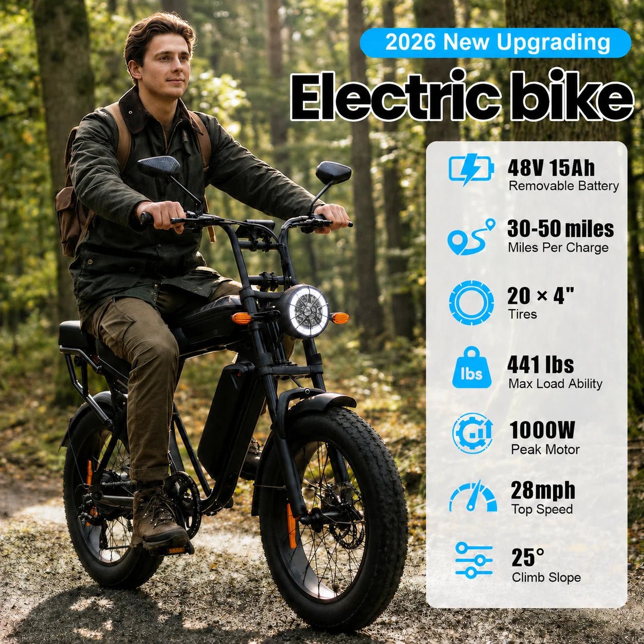 Electric Bike for Adults, 1000W Peak Motor 50 Miles Fat Tire Ebike with 48V 15Ah Removable Battery 20" Fat Tire Electric Bike, Front Suspension and 7-Speed - FitHealthHavenFitHealthHavenFitHealthHaven200007763:201336106United StatesElectric Bike for Adults, 1000W Peak Motor 50 Miles Fat Tire Ebike with 48V 15Ah Removable Battery 20" Fat Tire Electric Bike, Front Suspension and 7-Speed